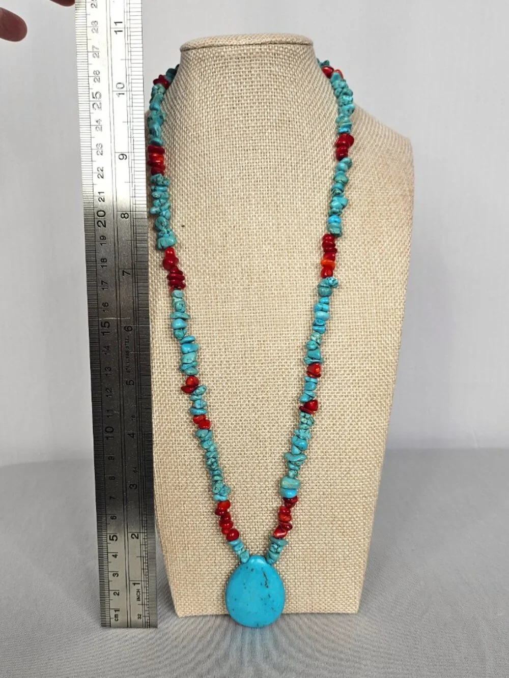 Southwestern Turquoise Stone Necklace | Large Pendant | 24